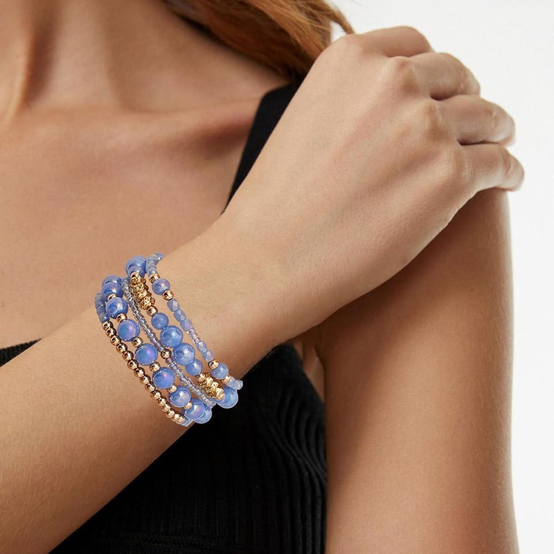 Aigrnc Boho Beaded Stretch Bracelets For Women Stackable Crystal Gold Plated Beaded Bracelets Set Trendy Handmade Friendship Braeclet Jewelry Gifts - Image 5